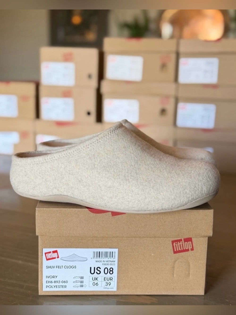 Fitflop Shuv Ivory Felt Clog Comfort Mules for Women Size 8